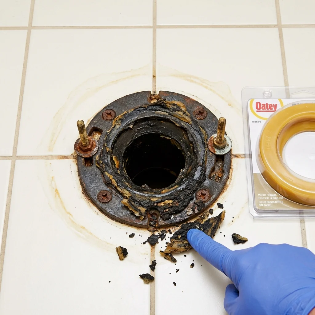 Failed wax ring showing water seepage at the base of a toilet in a Somerset, KY home